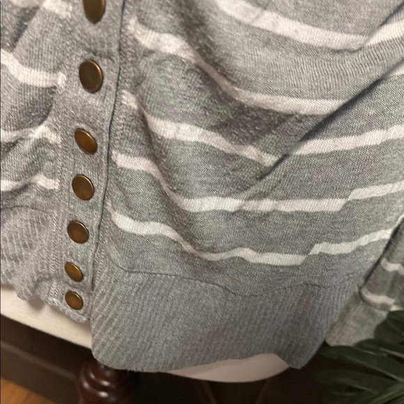 Gray Striped Cardigan with Gold Buttons - Picture 6 of 7